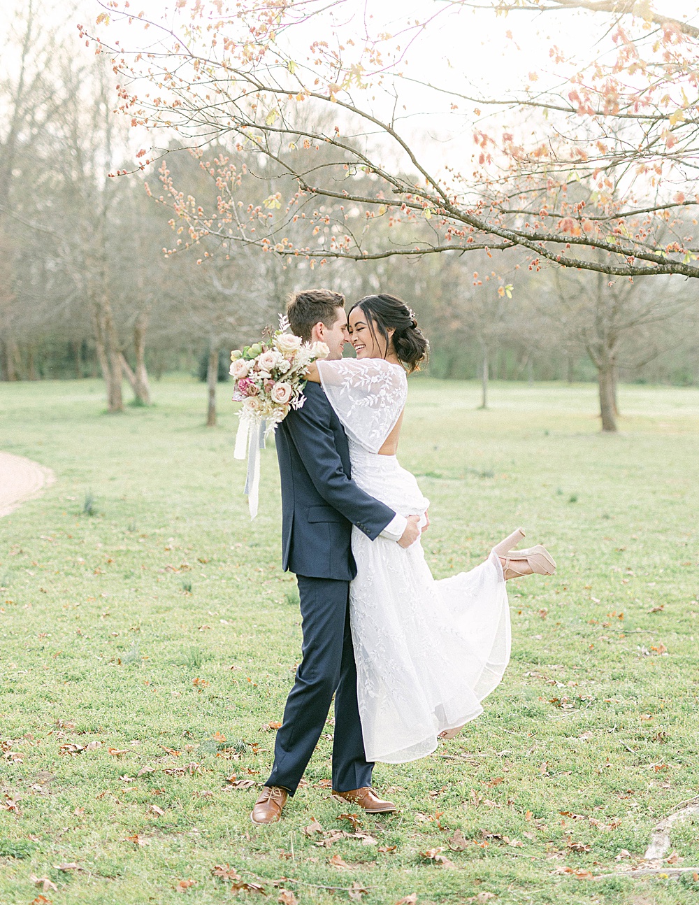 Romantic Spring wedding photos at Whittier Mill Park by Laura Anne Watson