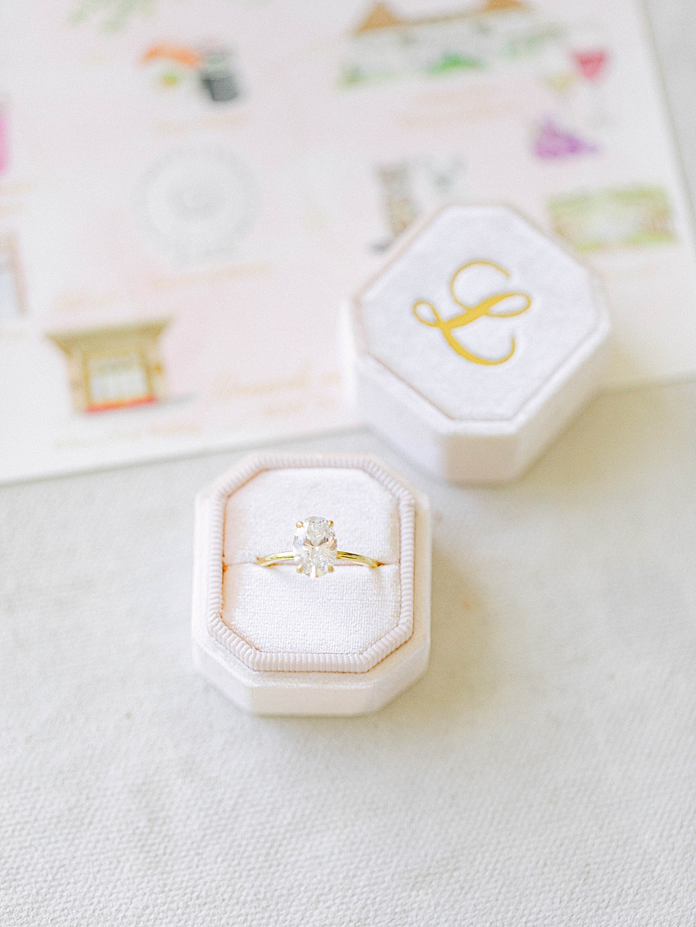 Gold engagement ring in a blush Mrs. Box