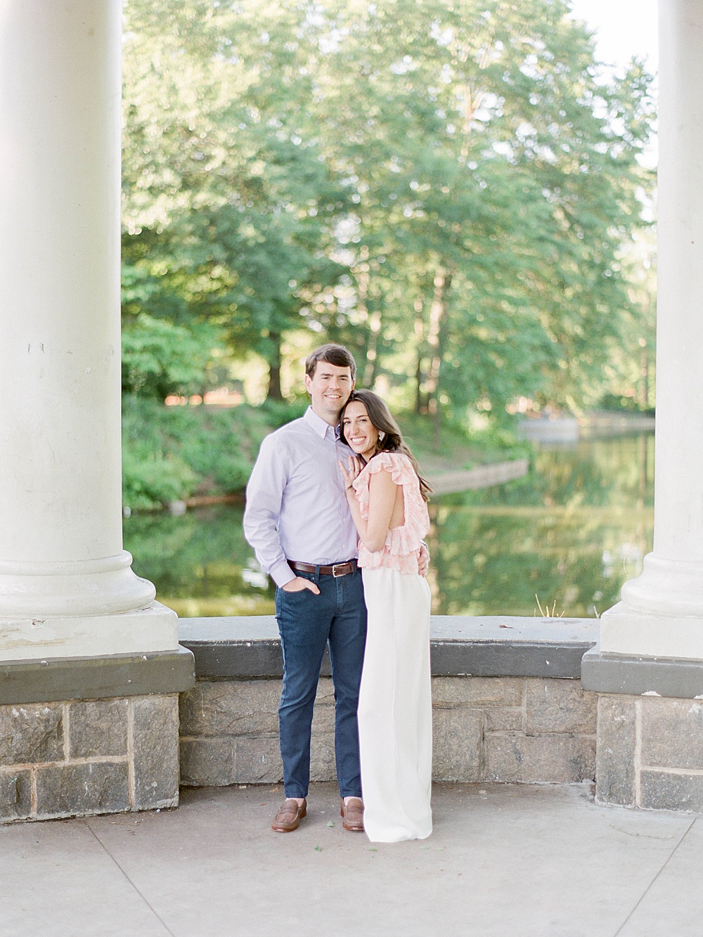 Engagement photos inside Piedmont Park gazebo