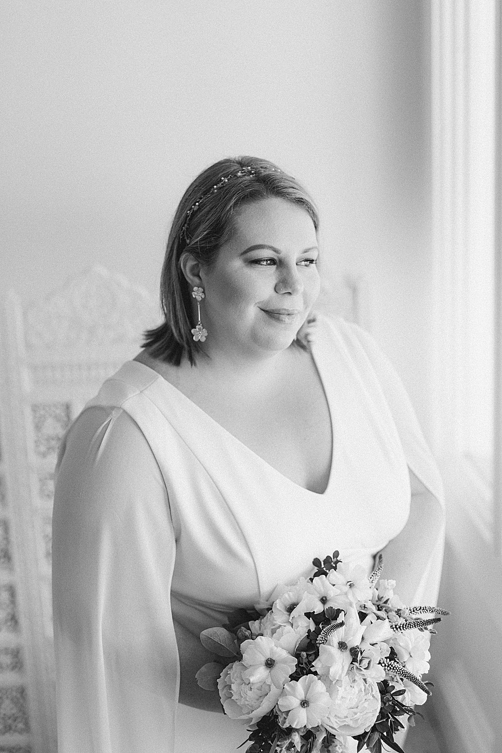 Black and White bridal portrait of Melissa with G&A Weddings