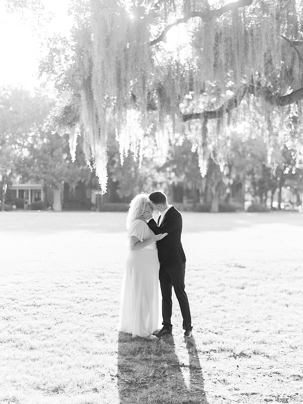 black and white forsyth park engagement picture
