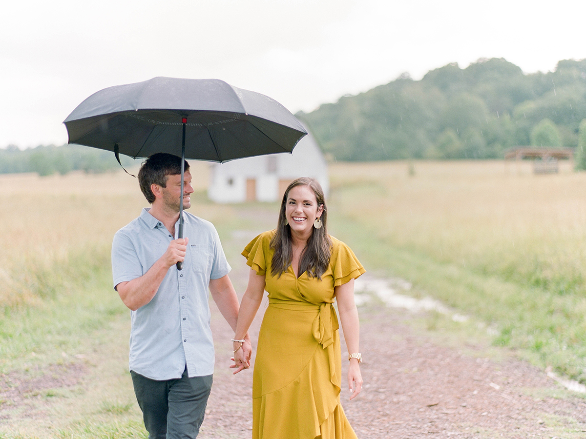 Rainy engagement session at Vaughters Farm in Lithonia, Georgia