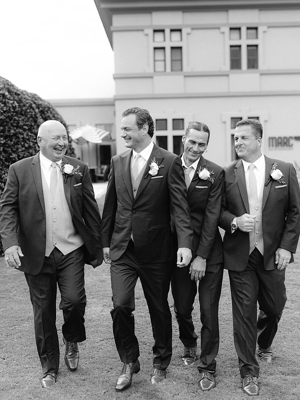 groomsmen at Chateau Elan in black and white