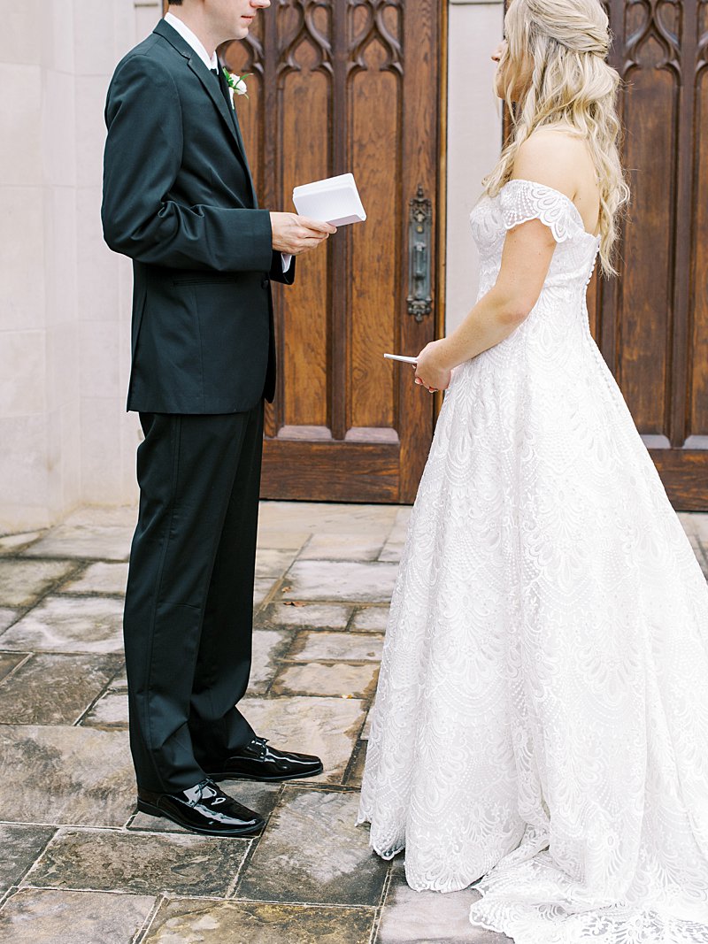 First look and vow exchange at Cathedral of St. Philip