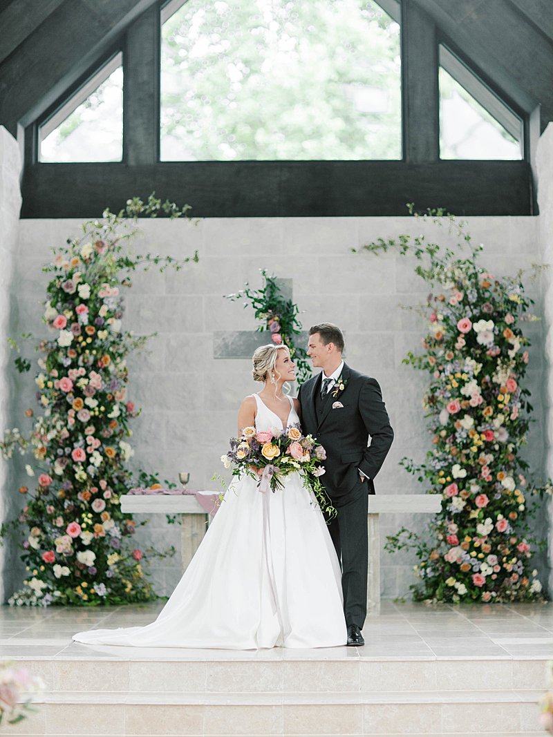 Ceremony alter with framing floral arch