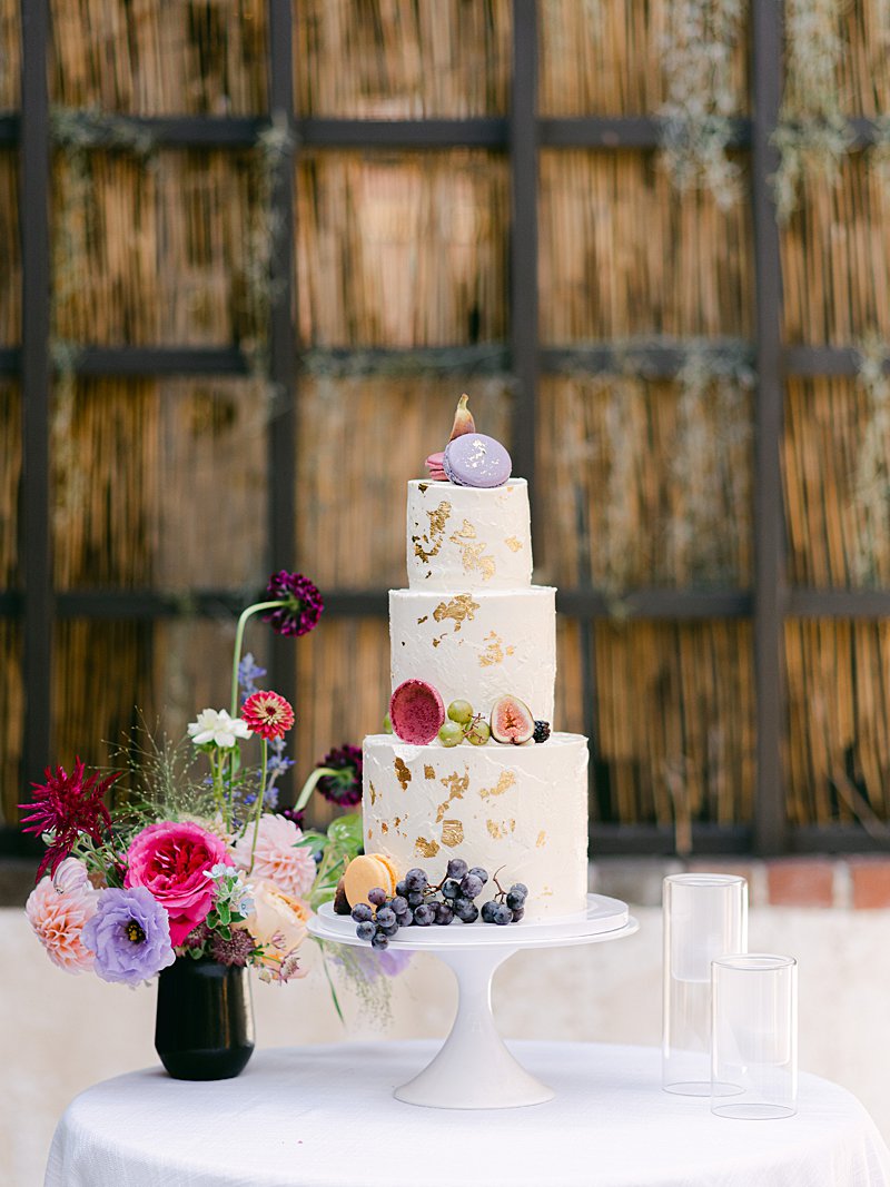 Colorful three tiered wedding cake