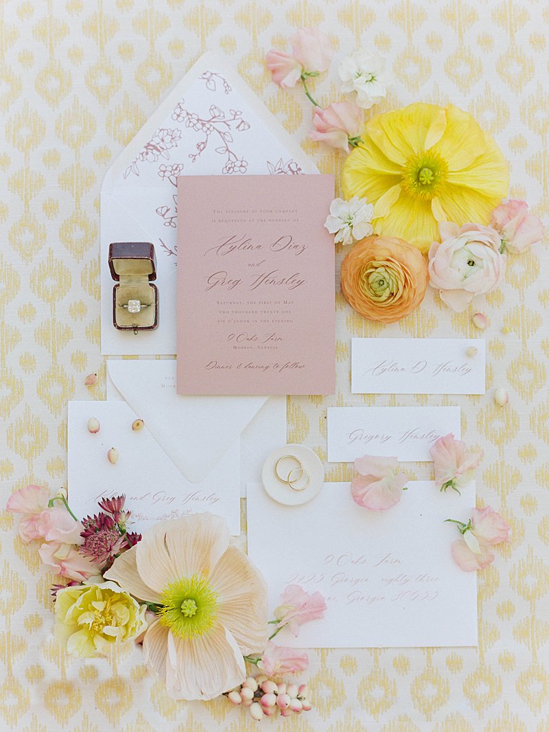 Pink and Yellow Invitation Suite by Paper Daisies Stationery