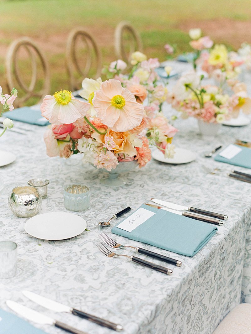 Spring peach wedding table decor