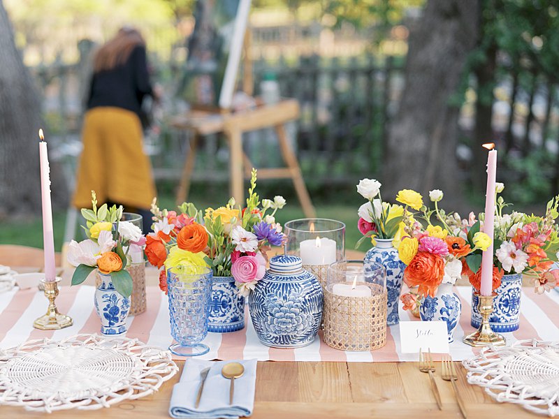 Blue heirloom vases for wedding decor