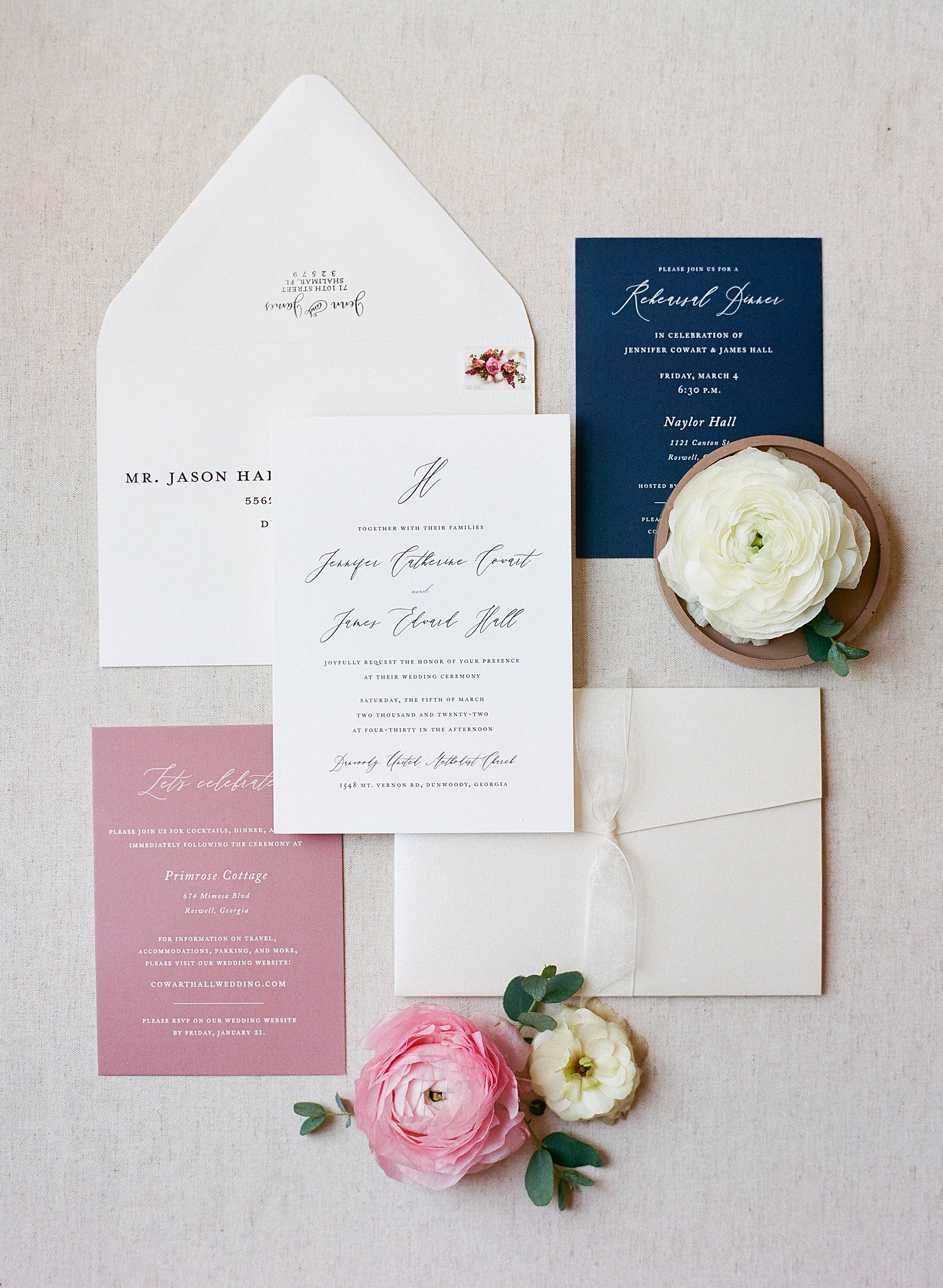 Pink and white invitation suite