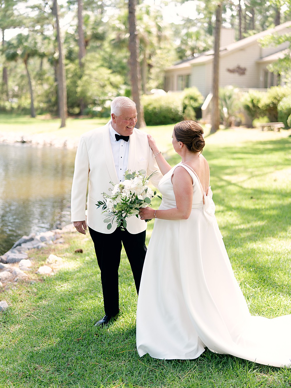 Father and daughter first look on a wedding day at Sea Pines Resort