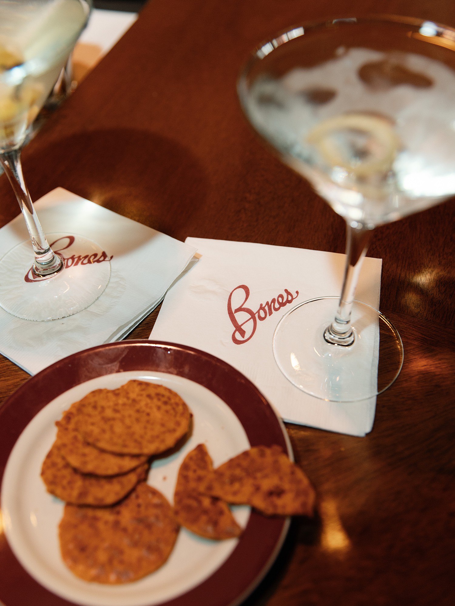 Bones Restaurant in Atlanta napkin with their signature wavers and cocktails