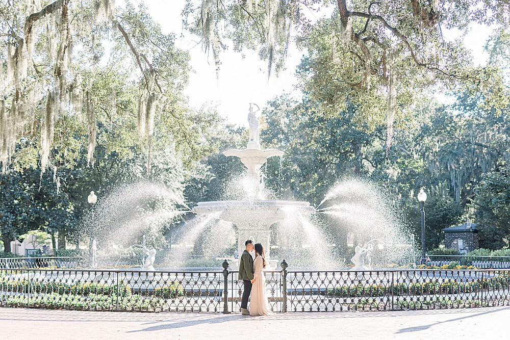 Forsyth Park Fountain engagement photos in Savannah, Georgia