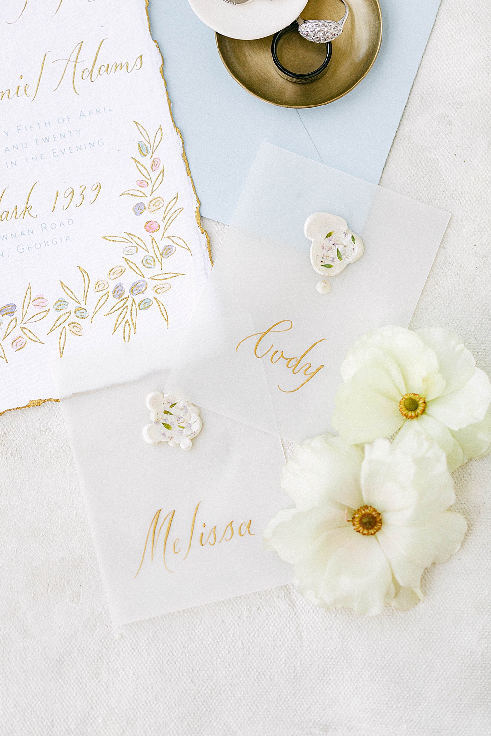 Bride and Groom name cards for a Meadowlark 1939 elopement